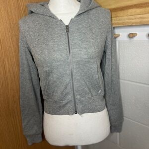 TNA grey cropped waffle knit hoodie (XS)